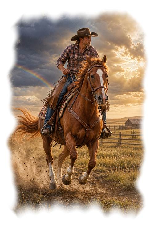 Motiv: Auf der Ranch nach dem Gewitter – Hoodie – KI-gestaltetes Pferdemotiv