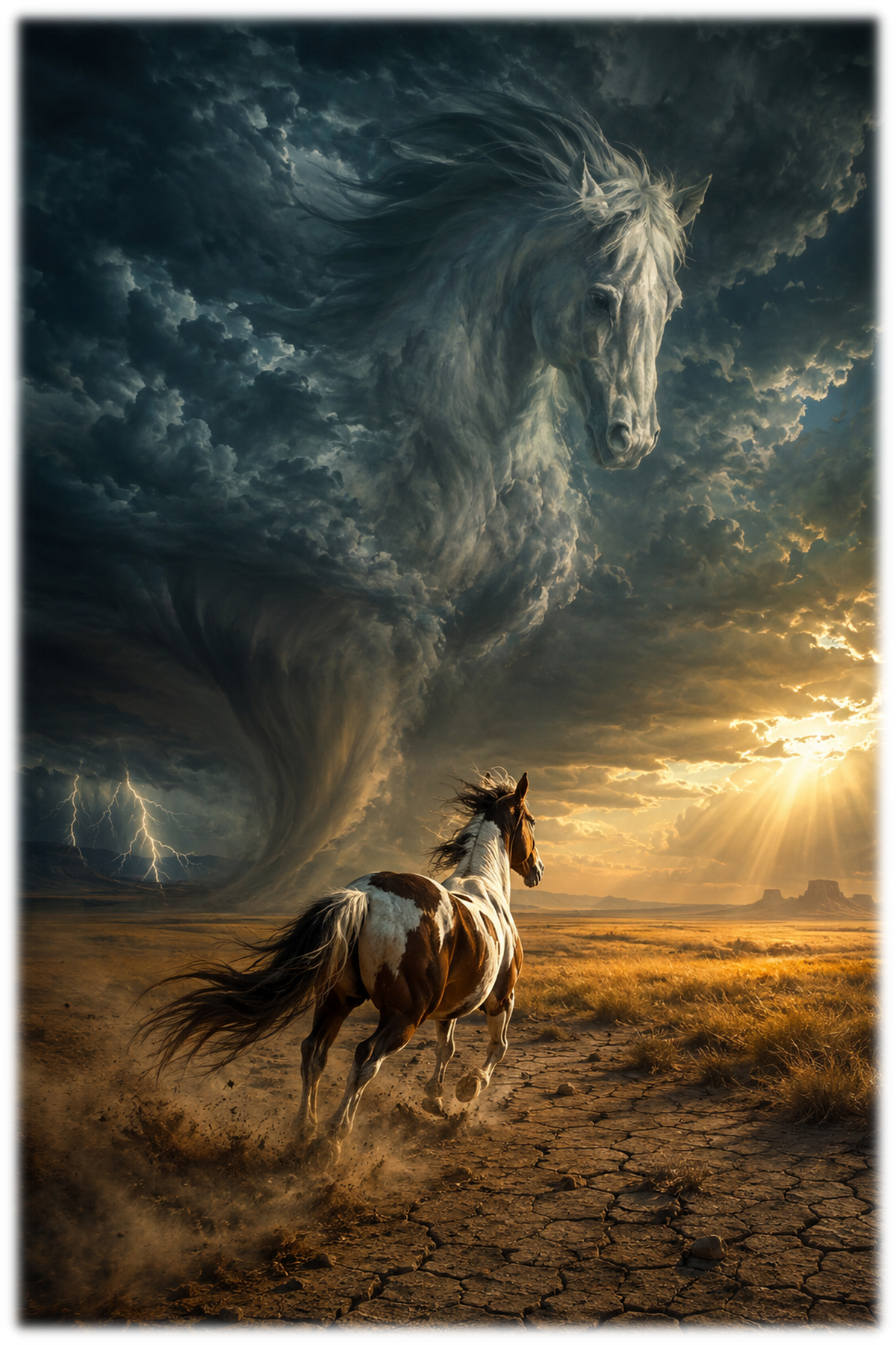 Motiv: Tornado über der Prärie – Pullover – KI-gestaltetes Pferdemotiv
