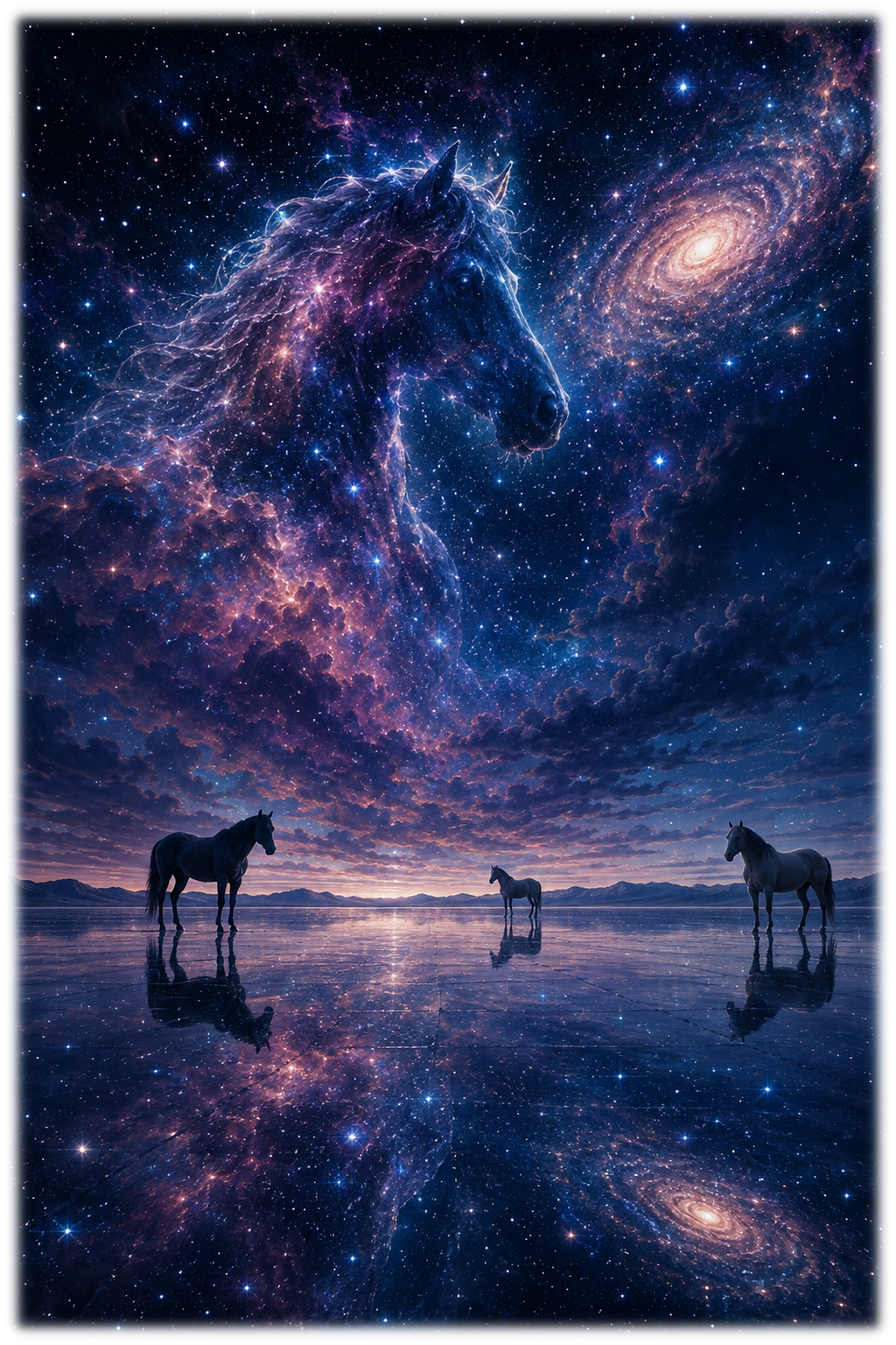 Motiv: Galaxie auf dem Salzsee – Hoodie – KI-gestaltetes Pferdemotiv