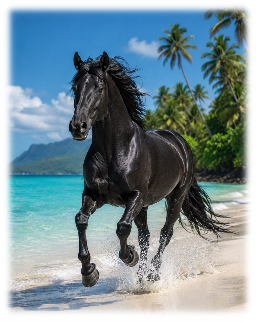 Motiv: Galopp am Palmenstrand – Hoodie – KI-gestaltetes Pferdemotiv