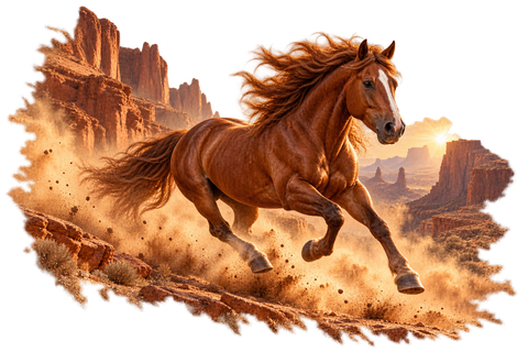 Mustang im roten Canyon – Hoodie mit Rückendruck