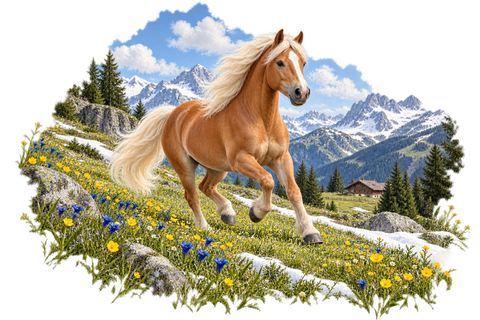 Haflinger auf der Frühlingsalm – Hoodie mit Rückendruck