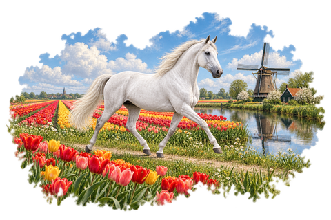 Schimmel im Tulpenfeld – Hoodie mit Rückendruck