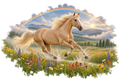 Motiv: Palomino unterm Regenbogen – Hoodie mit Rückendruck – KI-gestaltetes Pferdemotiv
