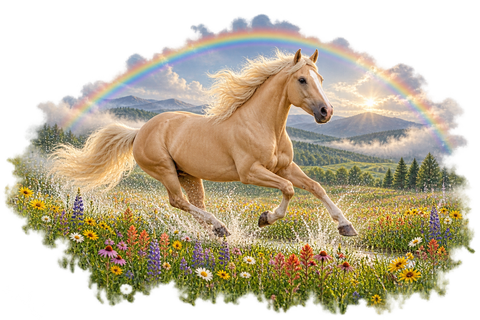 Palomino unterm Regenbogen – Hoodie mit Rückendruck