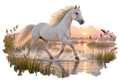 Motiv: Camargue-Pferd im Flamingo-Marschland – Hoodie mit Rückendruck – KI-gestaltetes Pferdemotiv