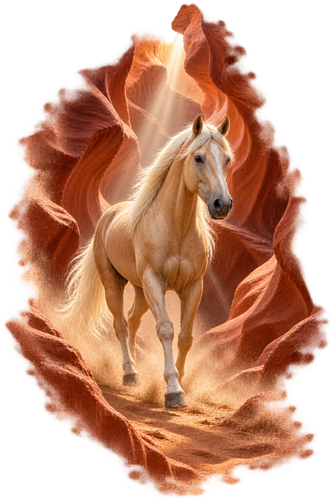 Palomino im roten Slot Canyon – Hoodie mit Rückendruck