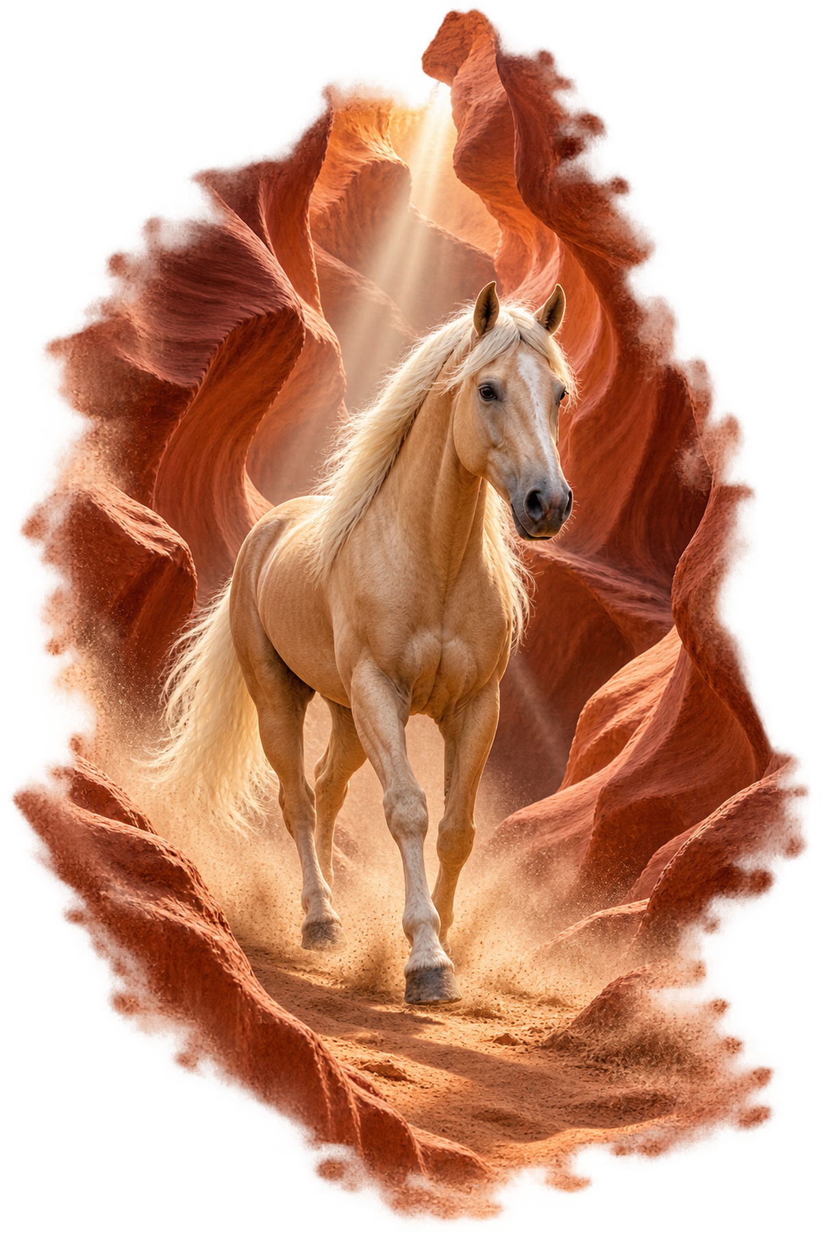 Motiv: Palomino im roten Slot Canyon – Kinder-Hoodie – KI-gestaltetes Pferdemotiv