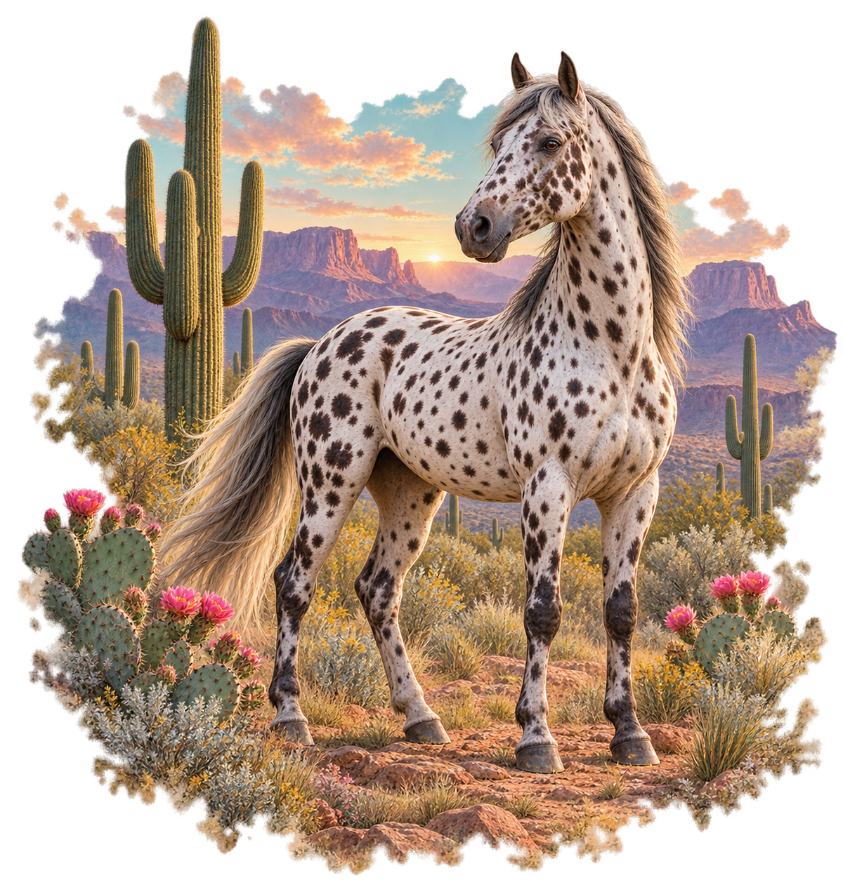 Motiv: Appaloosa im Wüstental – Crop-Top – KI-gestaltetes Pferdemotiv