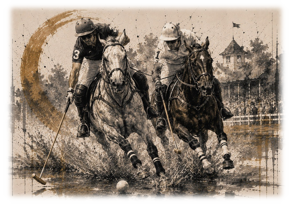 Motiv: Polo in Tusche – Hoodie – KI-gestaltetes Pferdemotiv