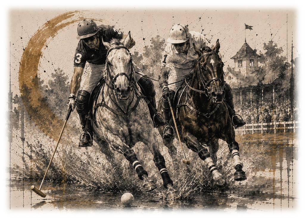 Motiv: Polo in Tusche – Hoodie – KI-gestaltetes Pferdemotiv