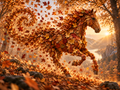 Motiv: Pferd aus Herbstlaub – Poster mit Leisten 50×70 cm – KI-gestaltetes Pferdemotiv
