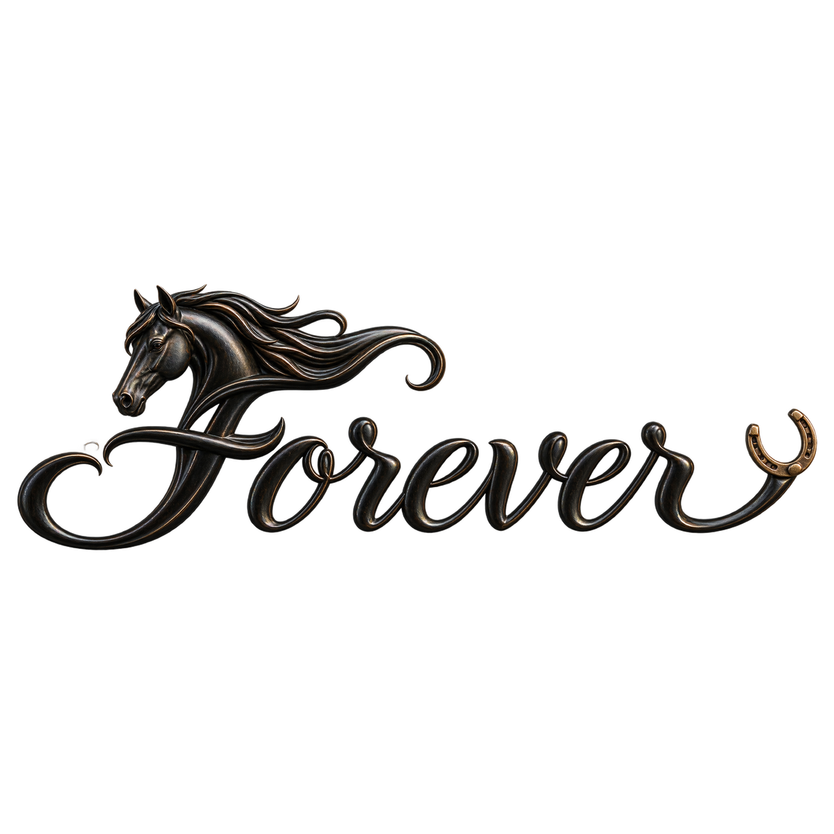 Motiv: Forever – Rappe und Hufeisen – Hoodie mit Rückendruck – KI-gestaltetes Pferdemotiv