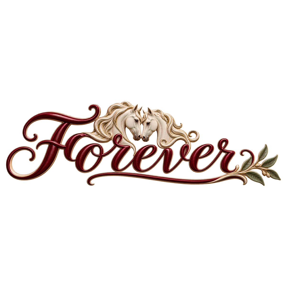Motiv: Forever – Pferdepaar und Olivenzweig – Cropped Hoodie – KI-gestaltetes Pferdemotiv