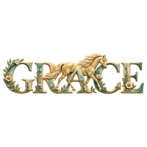 Grace – Goldenes Pferd in Türkis – Hoodie mit Rückendruck