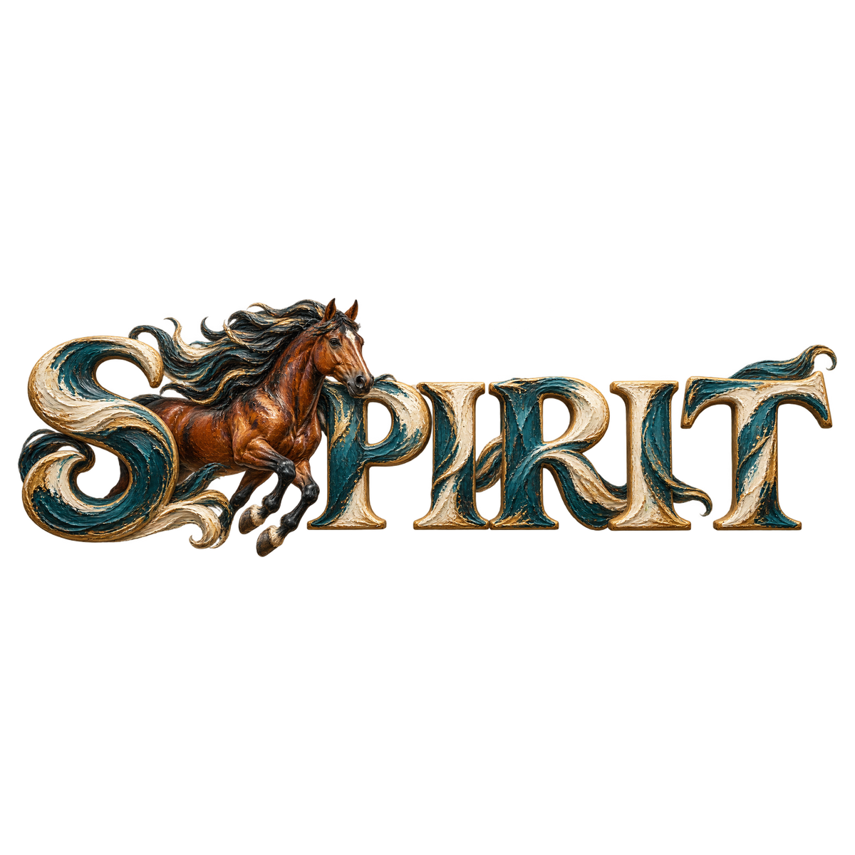 Motiv: Spirit – Brauner im Galopp – Hoodie mit Rückendruck – KI-gestaltetes Pferdemotiv