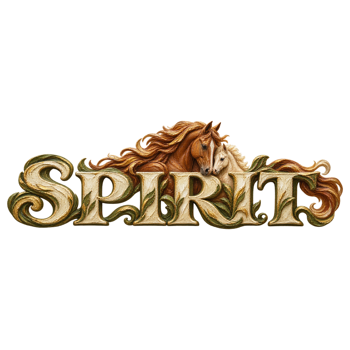 Motiv: Spirit – Stute und Fohlen – Damen-T-Shirt – KI-gestaltetes Pferdemotiv