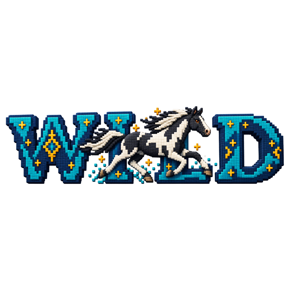 Motiv: Wild – Paint im Pixel-Galopp – Hoodie mit Rückendruck – KI-gestaltetes Pferdemotiv