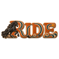 Motiv: Ride – Friese im Retro-Orange – Hoodie mit Rückendruck – KI-gestaltetes Pferdemotiv