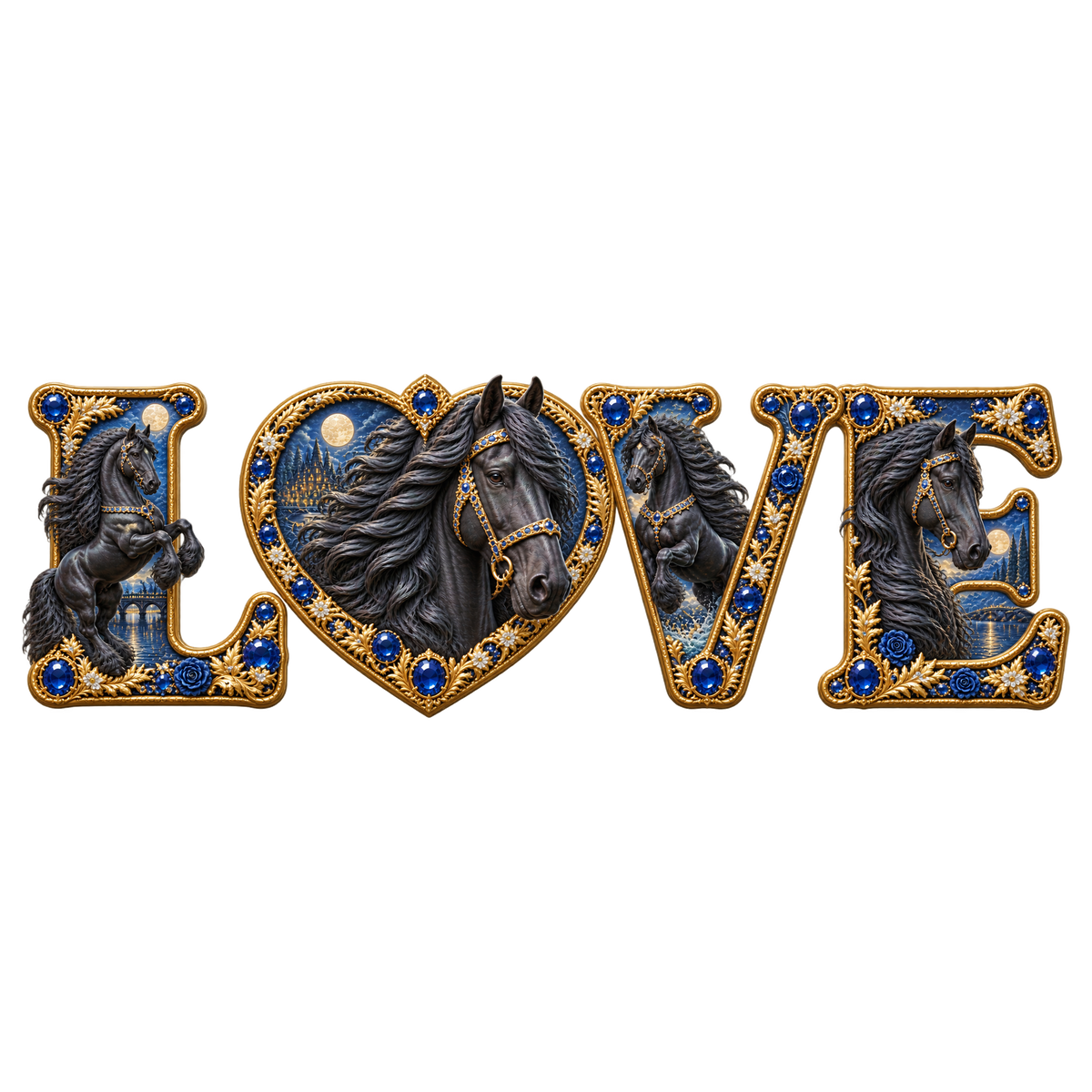 Motiv: Love – Friese in Saphirblau – Ripp-Tank-Top – KI-gestaltetes Pferdemotiv
