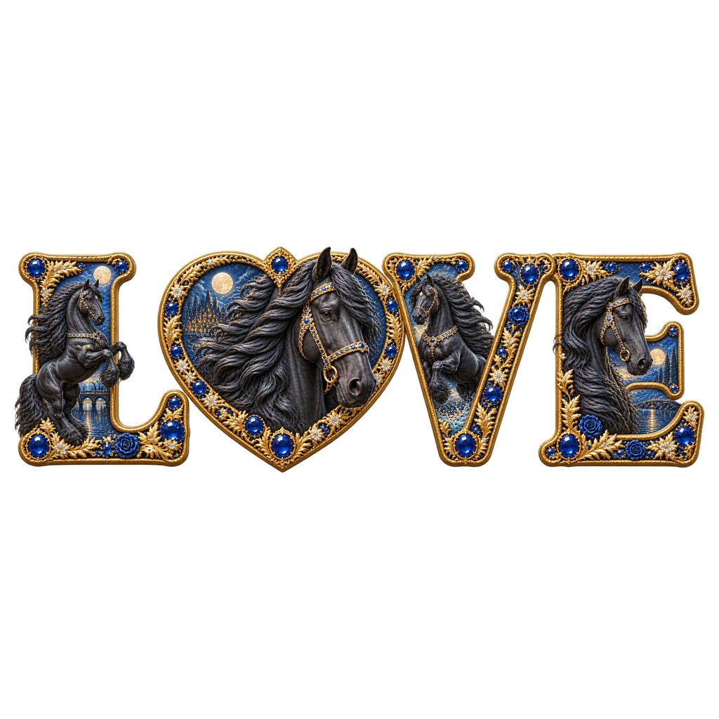 Motiv: Love – Friese in Saphirblau – Hoodie – KI-gestaltetes Pferdemotiv