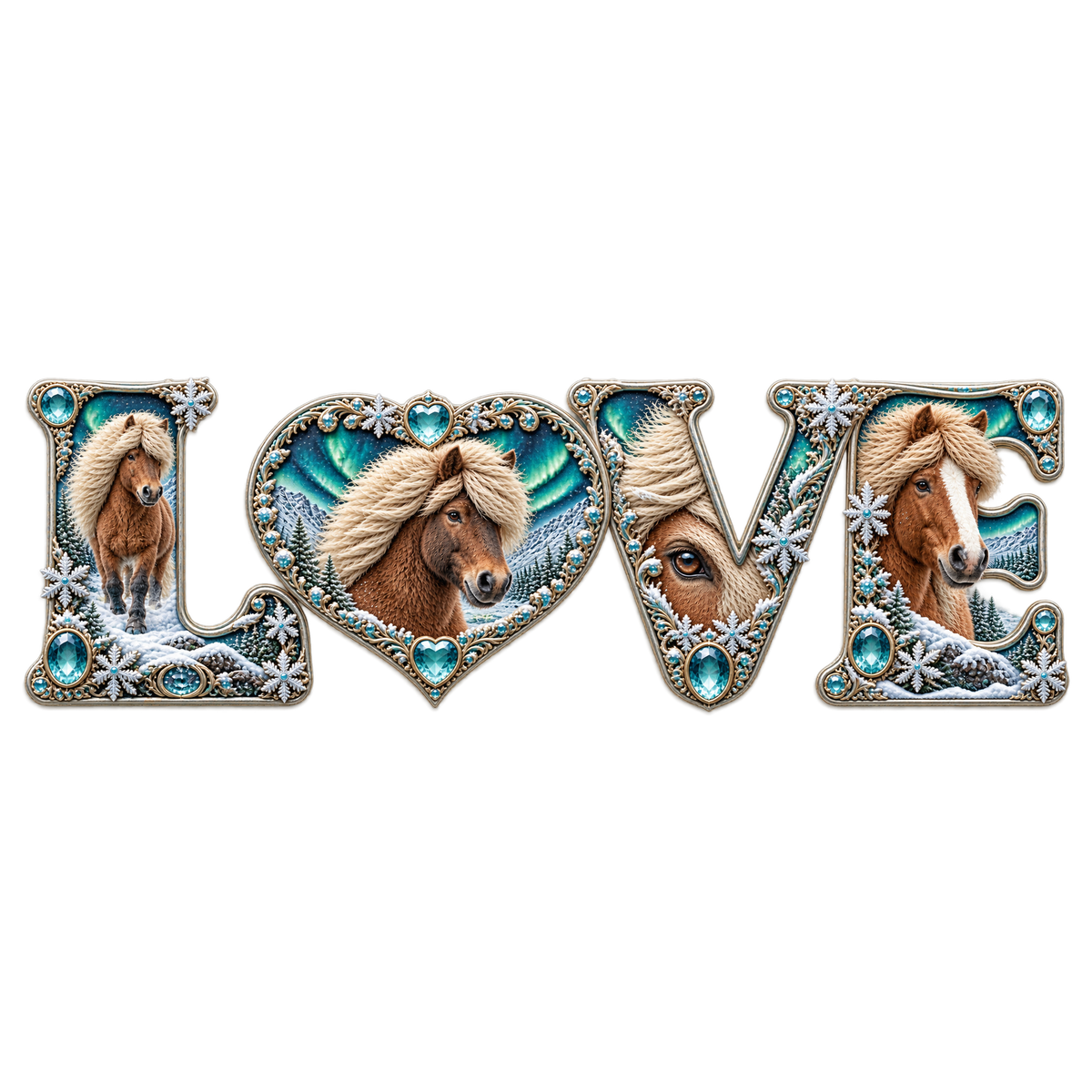 Motiv: Love – Islandpferd im Nordlicht – Crop-Top – KI-gestaltetes Pferdemotiv