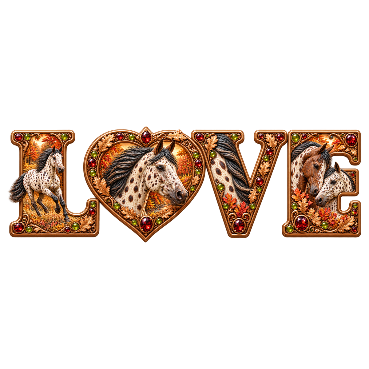 Motiv: Love – Appaloosa im Herbstlaub – Herren-T-Shirt – KI-gestaltetes Pferdemotiv