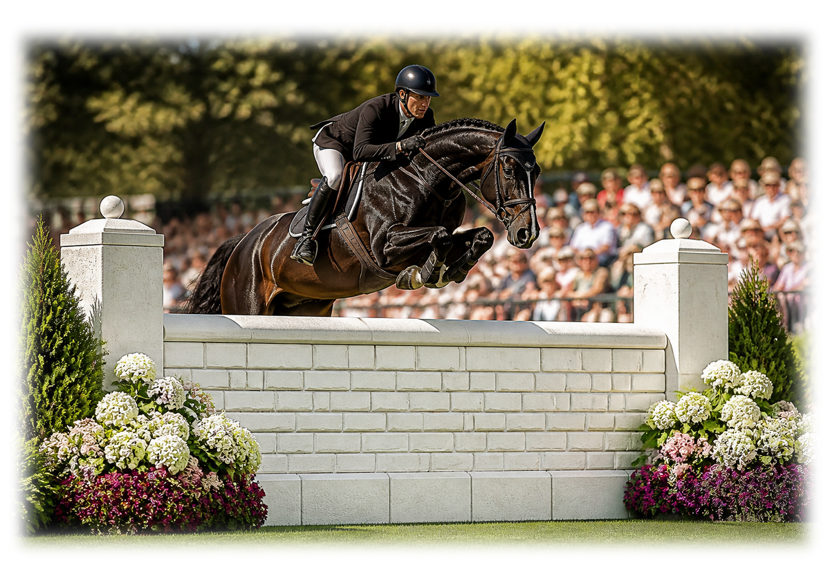 Motiv: Mauersprung – Hoodie – KI-gestaltetes Pferdemotiv