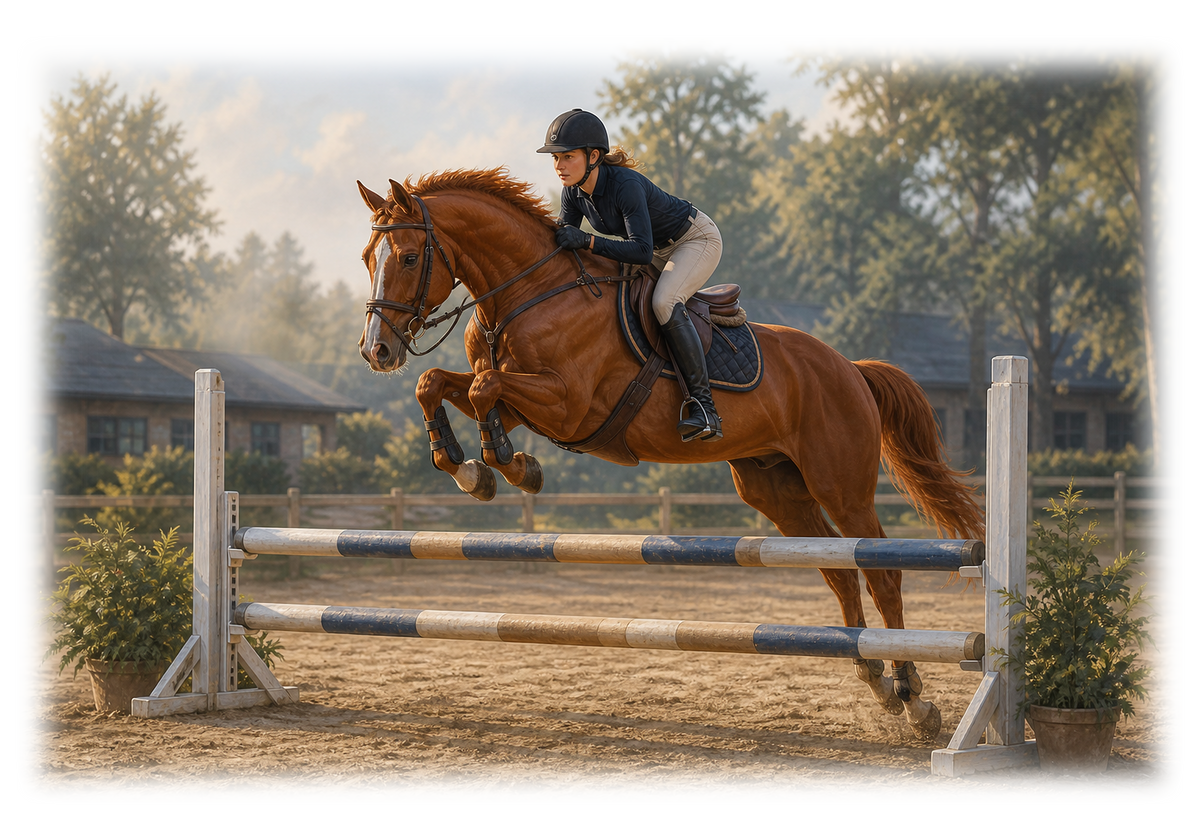 Motiv: Trainingssprung – Hoodie – KI-gestaltetes Pferdemotiv