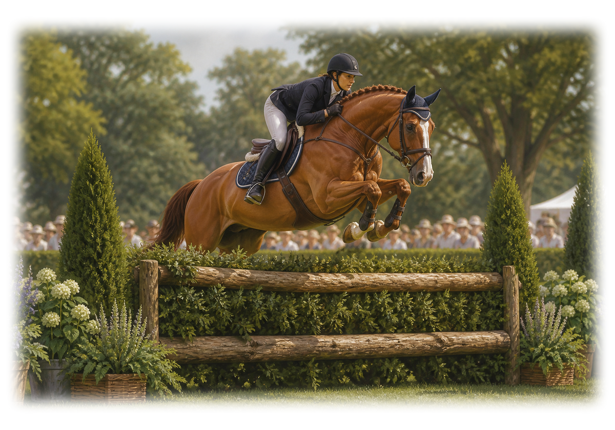 Motiv: Über das Naturhindernis – Hoodie – KI-gestaltetes Pferdemotiv