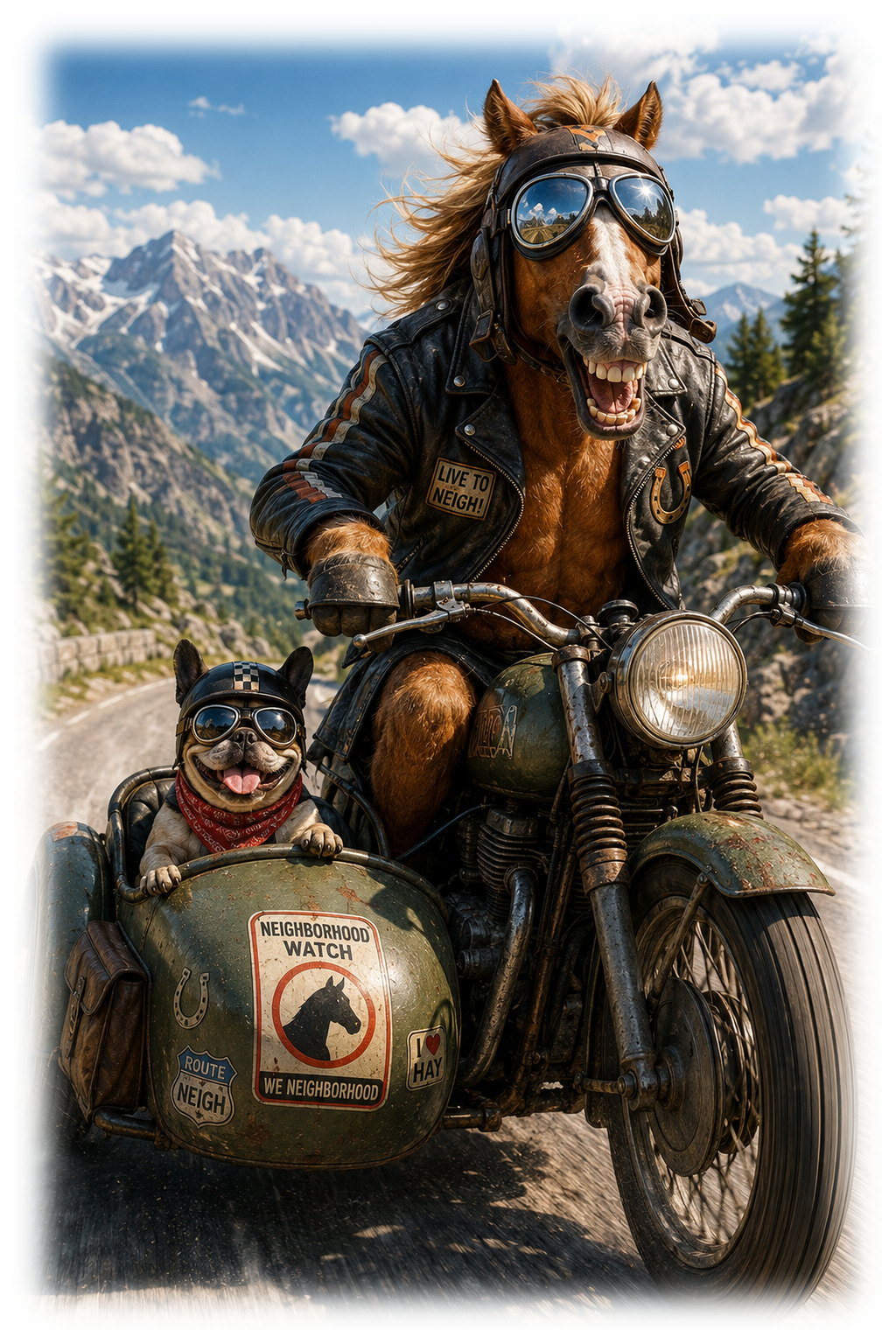 Motiv: Ausritt mit Motor – Hoodie – KI-gestaltetes Pferdemotiv