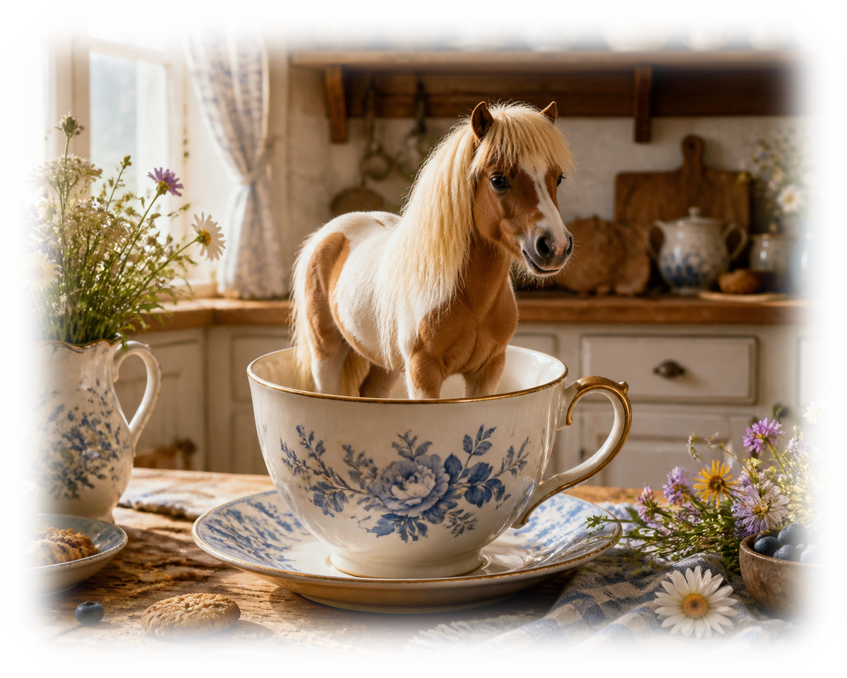 Motiv: Pony in der Teetasse – Hoodie – KI-gestaltetes Pferdemotiv