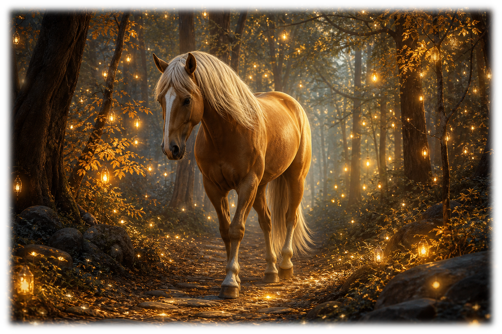 Motiv: Lichterwald – Hoodie – KI-gestaltetes Pferdemotiv