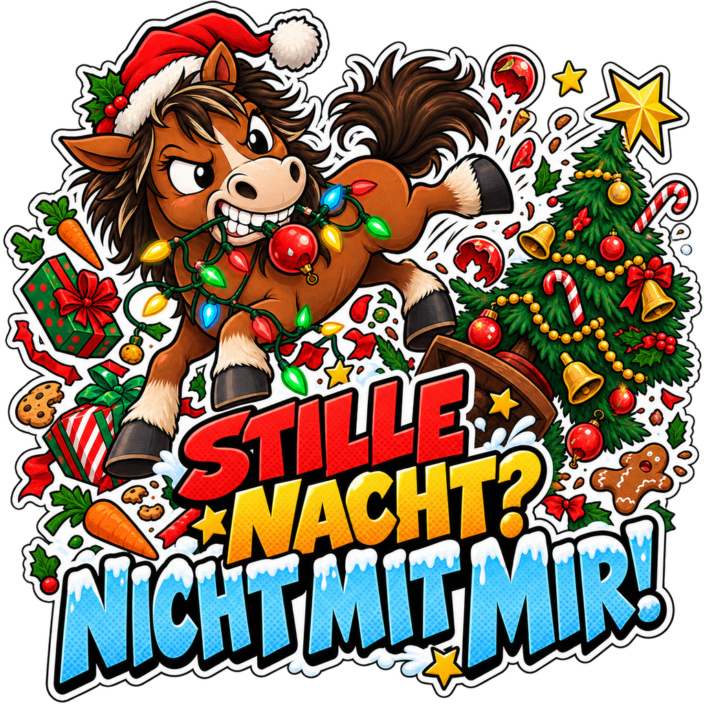 Motiv: Stille Nacht? Nicht mit mir! – Kinder-Hoodie – KI-gestaltetes Pferdemotiv