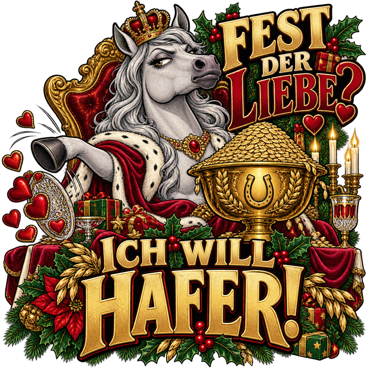 Motiv: Fest der Liebe? Ich will Hafer! – Kinder-Hoodie – KI-gestaltetes Pferdemotiv