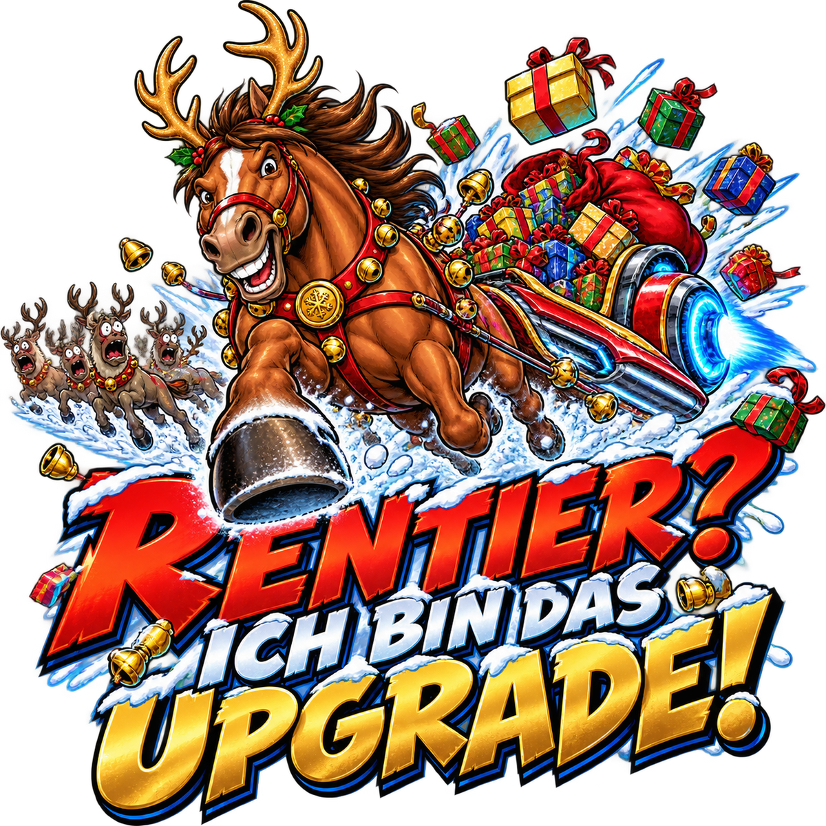 Motiv: Rentier? Ich bin das Upgrade! – Hoodie – KI-gestaltetes Pferdemotiv