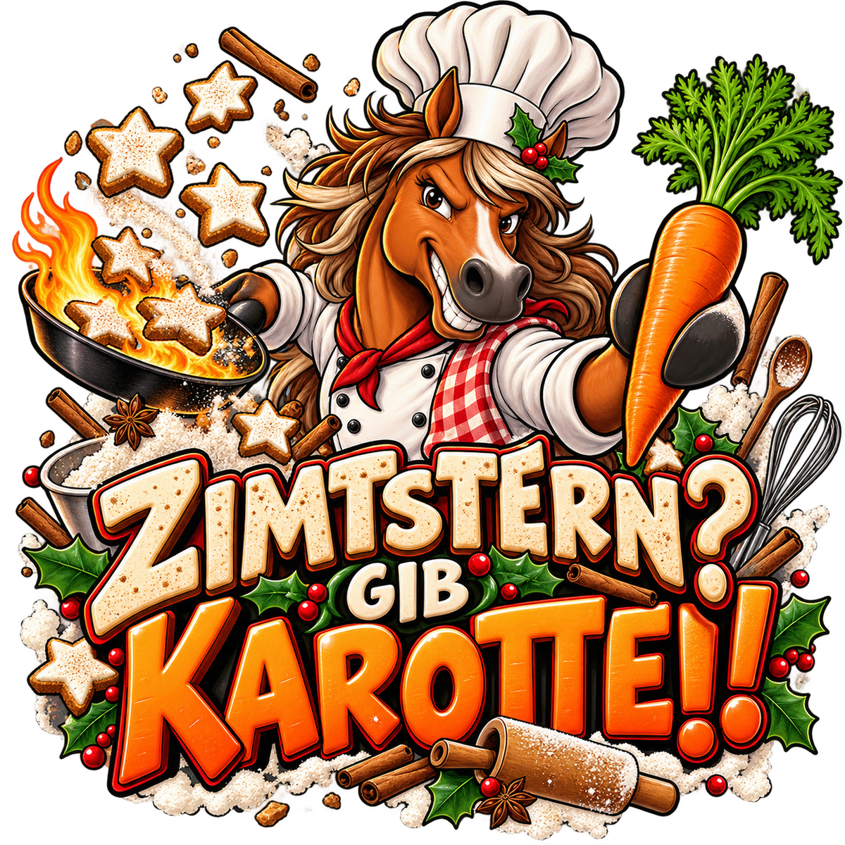 Motiv: Zimtstern? Gib Karotte! – Hoodie – KI-gestaltetes Pferdemotiv
