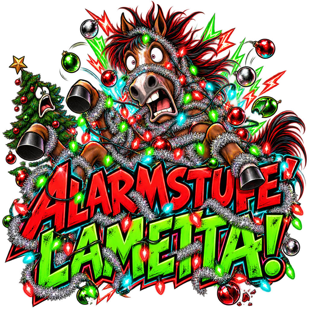 Motiv: Alarmstufe Lametta! – Kinder-Hoodie – KI-gestaltetes Pferdemotiv