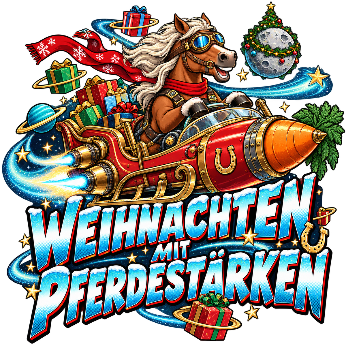 Motiv: Weihnachten mit Pferdestärken – Hoodie – KI-gestaltetes Pferdemotiv