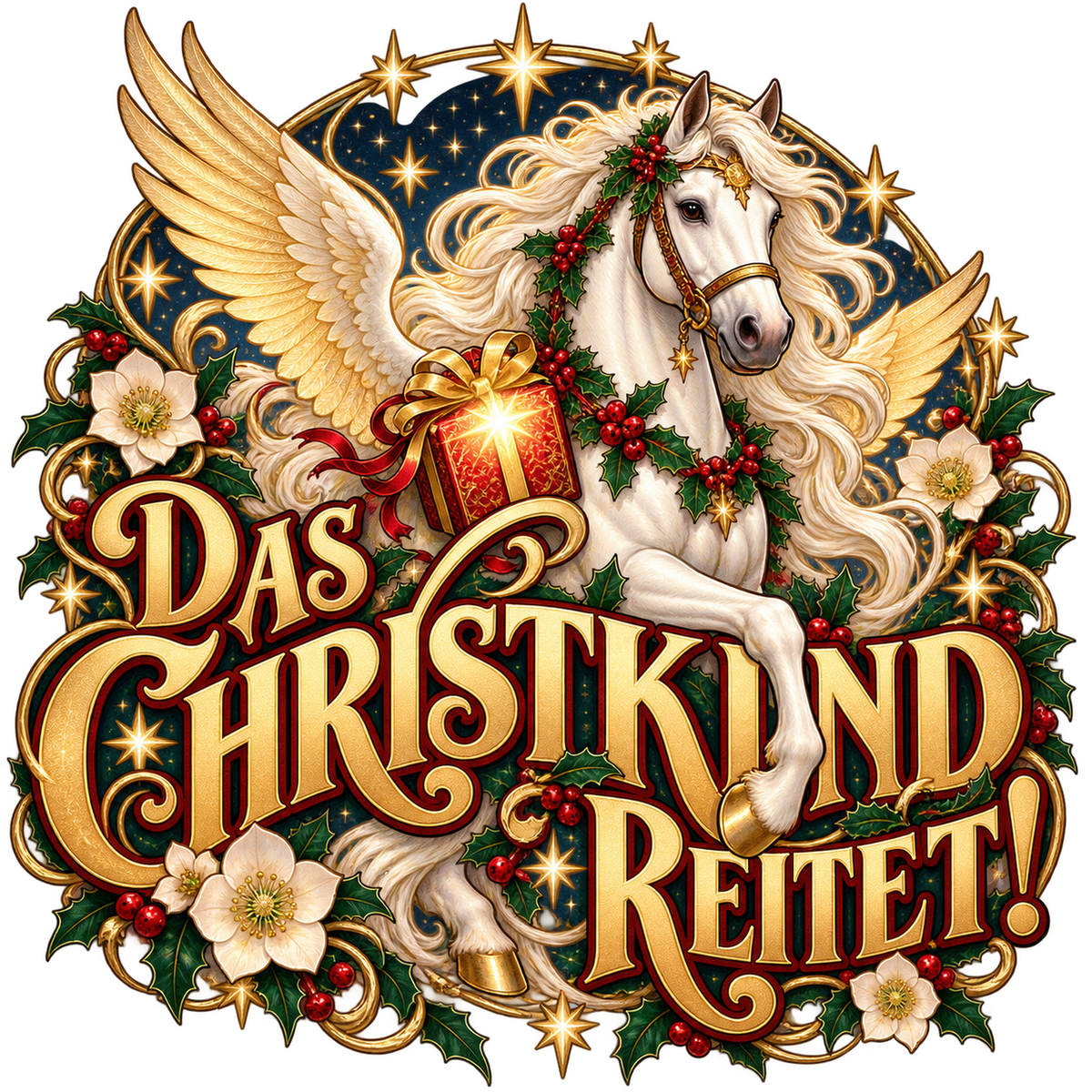 Motiv: Das Christkind reitet! – Hoodie – KI-gestaltetes Pferdemotiv