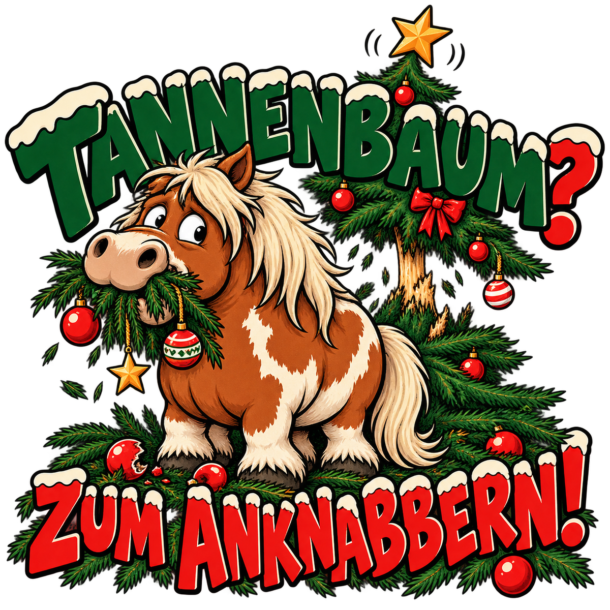 Motiv: Tannenbaum? Zum Anknabbern! – Hoodie – KI-gestaltetes Pferdemotiv