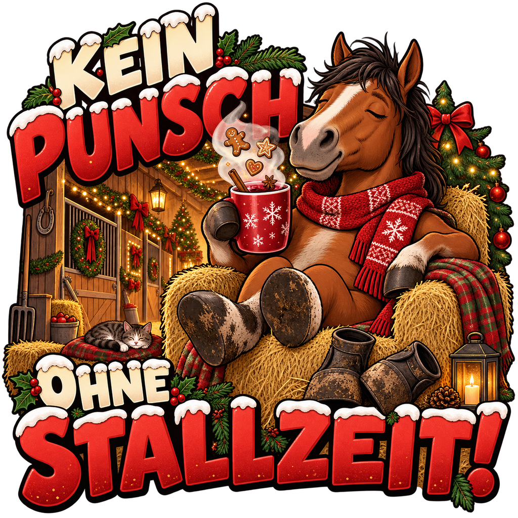 Motiv: Kein Punsch ohne Stallzeit! – Kinder-Hoodie – KI-gestaltetes Pferdemotiv