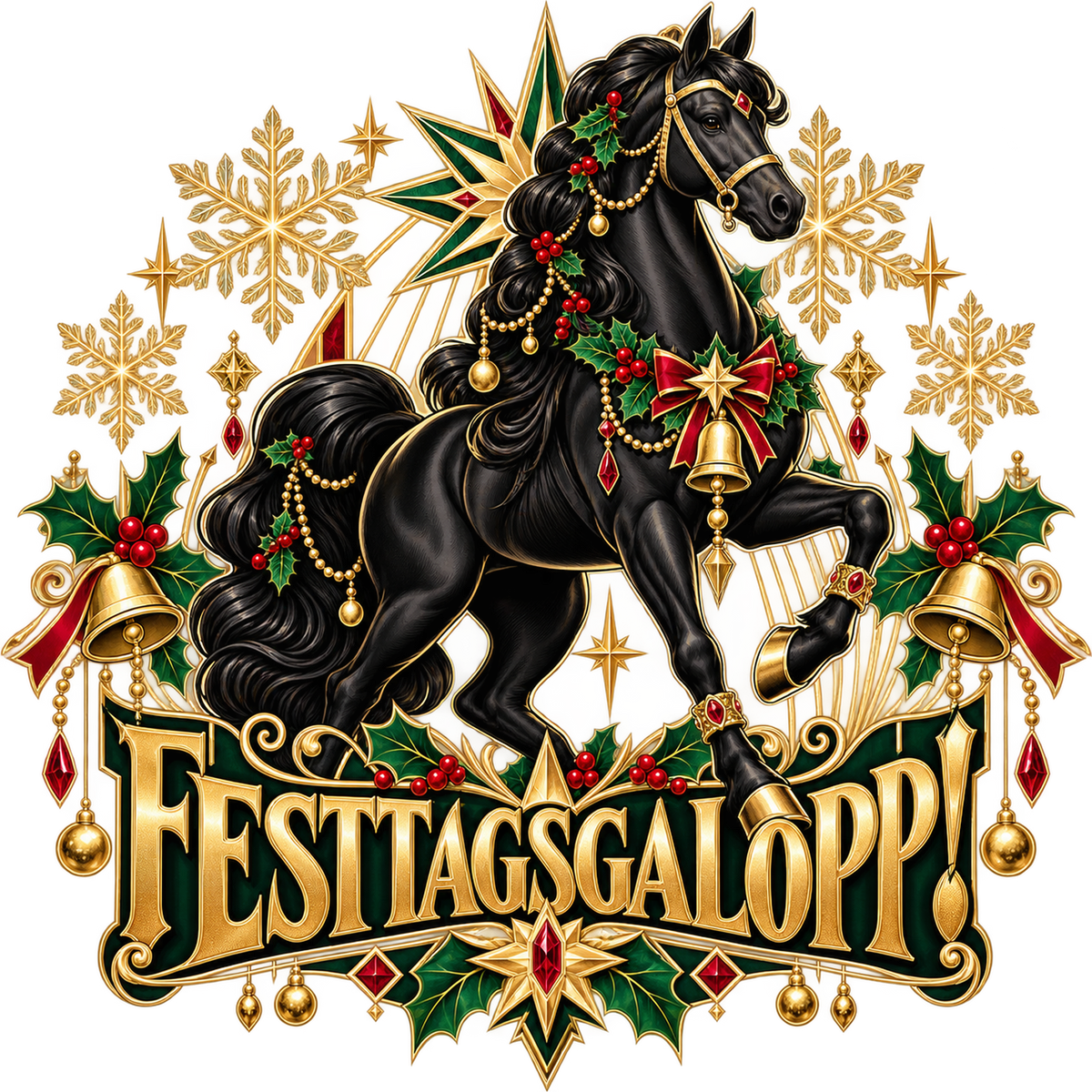 Motiv: Festtagsgalopp! – Kinder-Hoodie – KI-gestaltetes Pferdemotiv