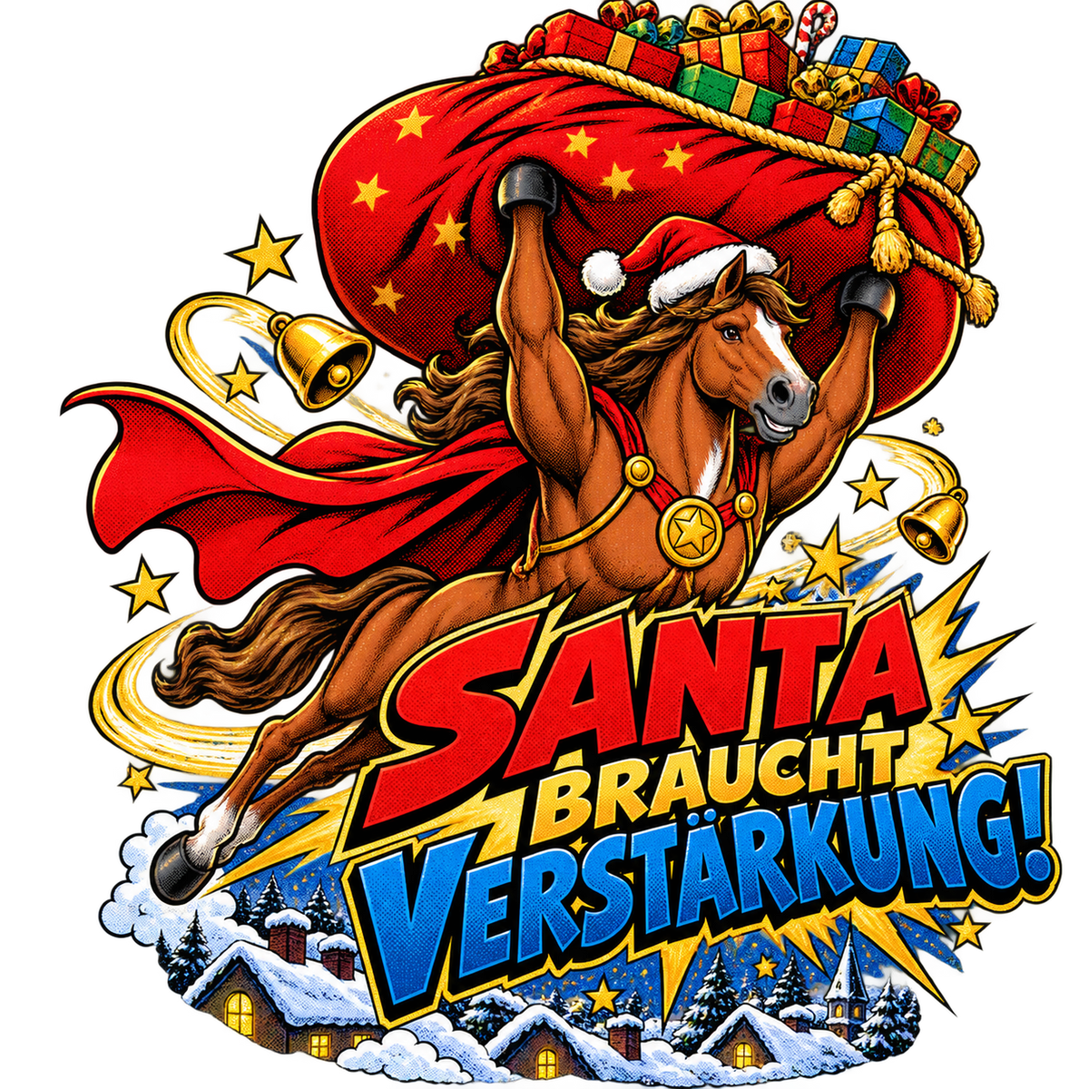 Motiv: Santa braucht Verstärkung! – Hoodie – KI-gestaltetes Pferdemotiv