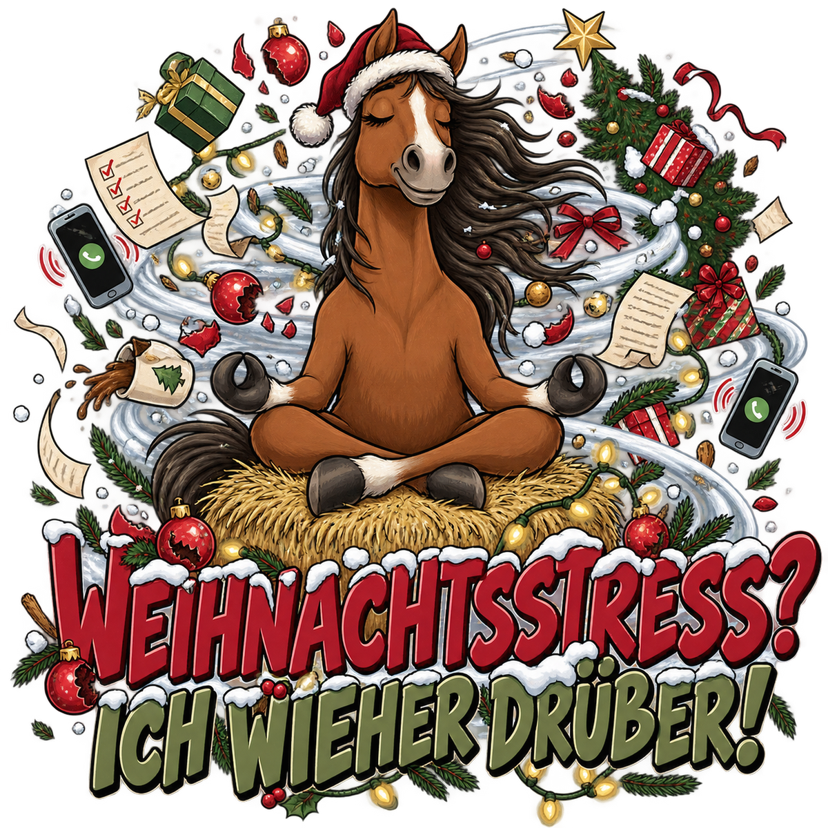 Motiv: Weihnachtsstress? Ich wieher drüber! – Hoodie – KI-gestaltetes Pferdemotiv
