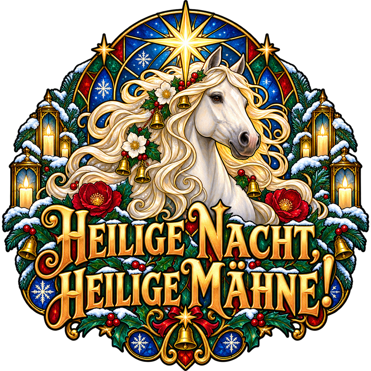 Motiv: Heilige Nacht, heilige Mähne! – Hoodie – KI-gestaltetes Pferdemotiv