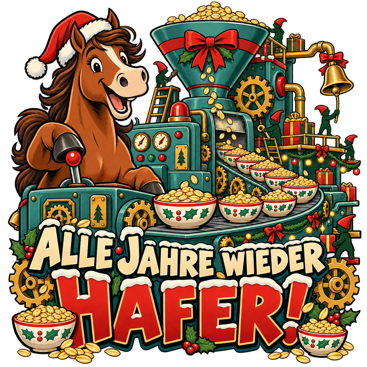 Motiv: Alle Jahre wieder Hafer! – Hoodie – KI-gestaltetes Pferdemotiv
