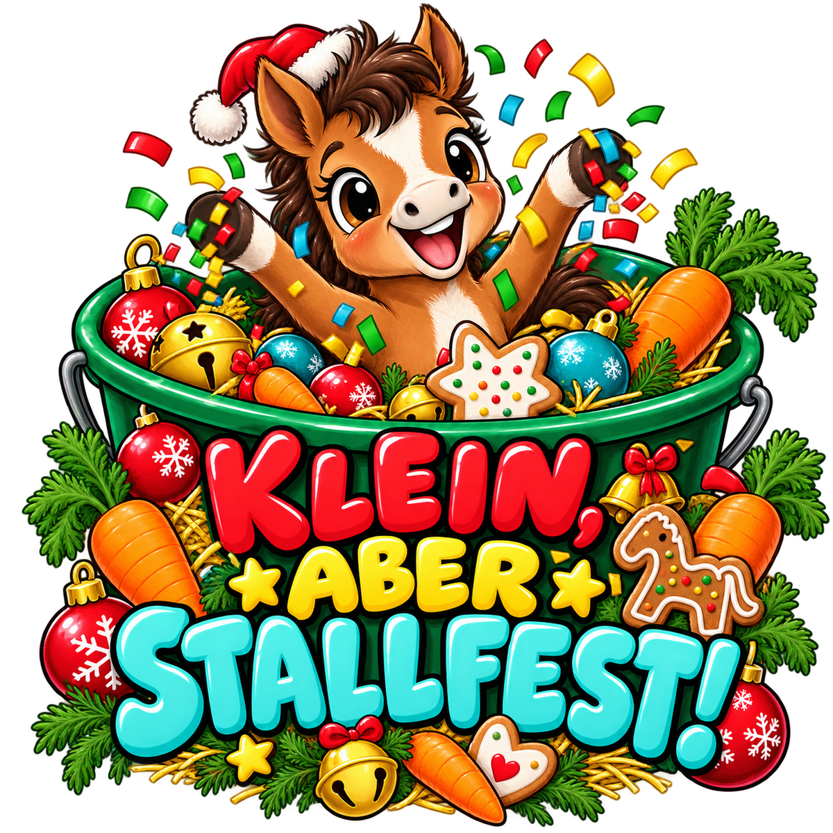 Motiv: Klein, aber stallfest! – Hoodie – KI-gestaltetes Pferdemotiv