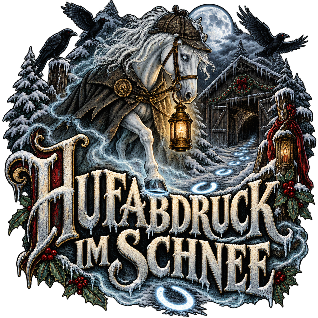 Motiv: Hufabdruck im Schnee – Pullover – KI-gestaltetes Pferdemotiv