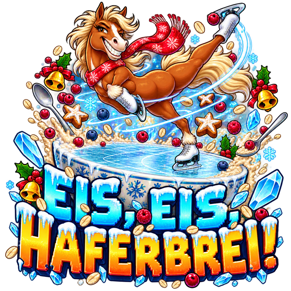 Motiv: Eis, Eis, Haferbrei! – Pullover – KI-gestaltetes Pferdemotiv